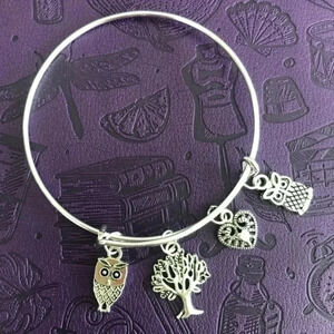 Owls Tree Heart High Polish Stainless Steel Adjustable Charm Bracelet NWT